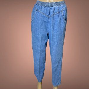 Vintage Lady Blair Women Mom Jeans SZ 10 Sky Blue High Waist Elastic Loose Fit